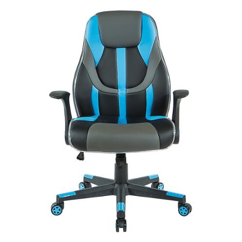 OSP Home Furnishings - Output Gaming Chair in Black Faux Leather with Blue Trim and Accents with Controllable RGB LED Light piping. - Black / Blue
