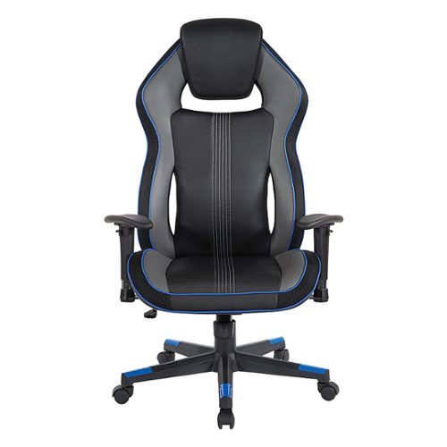 OSP Home Furnishings - BOA II Gaming Chair in Bonded Leather with Accents - Black and Blue