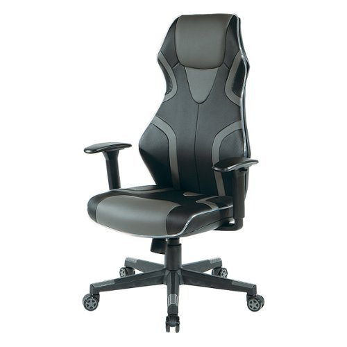 OSP Home Furnishings - Rogue Gaming Chair in Black Faux Leather with Grey Trim and Accents with Controllable RGB LED Light Piping. - Black / Grey