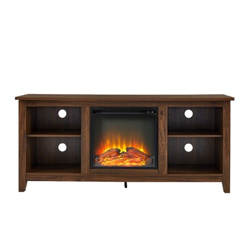 Walker Edison - Open Storage Fireplace TV Stand for Most TVs Up to 65" - Dark Walnut