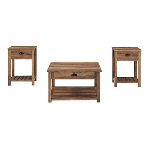 Walker Edison - Country 3-Piece Coffee and Side Table Set - Rustic Oak