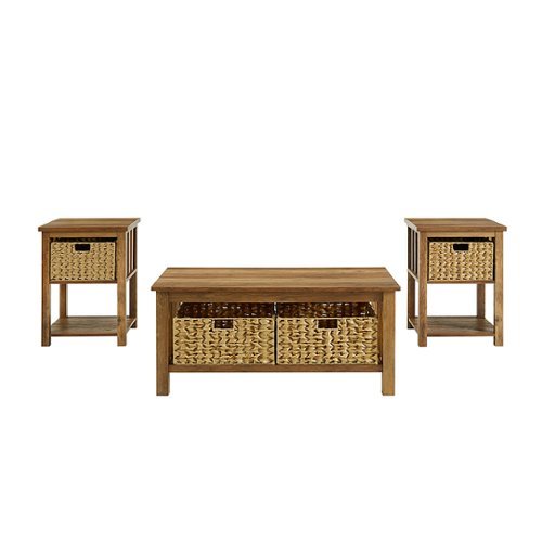 Walker Edison - Mission Style 3 Piece Coffee and Side Table Set - Rustic Oak