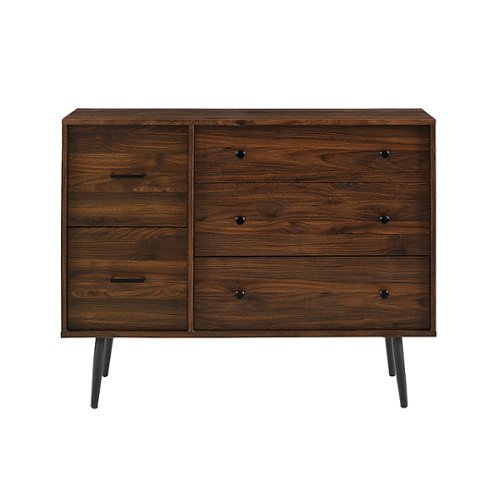 Walker Edison - 46” Contemporary 5 Drawer Asymmetric Dresser - Dark Walnut