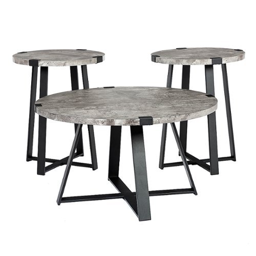 Walker Edison - Urban 3 Piece Metal Coffee and Side Table Set - Faux Dark Concrete