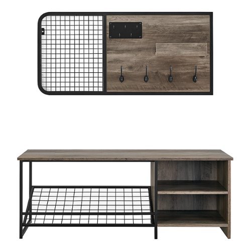 Walker Edison - 48" Industrial Entry Bench and Wall Organizer Set - Grey wash
