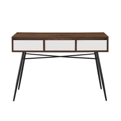 Walker Edison - 44” Contemporary Fluted Drawer Entryway Table - Solid white/Dark walnut