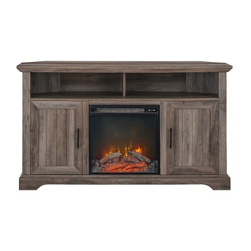 Walker Edison - Groove Two Door Farmhouse Fireplace Corner TV Stand for Most TVs up to 60" - Grey Wash