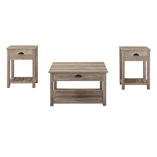 Walker Edison - Country 3-Piece Coffee and Side Table Set - Grey Wash