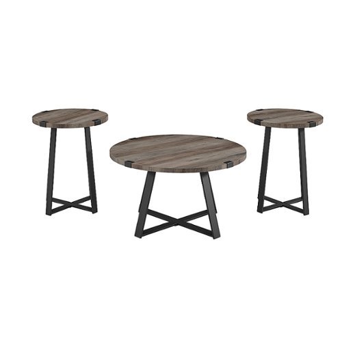 Walker Edison - Urban 3 Piece Metal Coffee and Side Table Set - Grey Wash