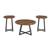 Walker Edison - Urban 3 Piece Metal Coffee and Side Table Set - Rustic Oak