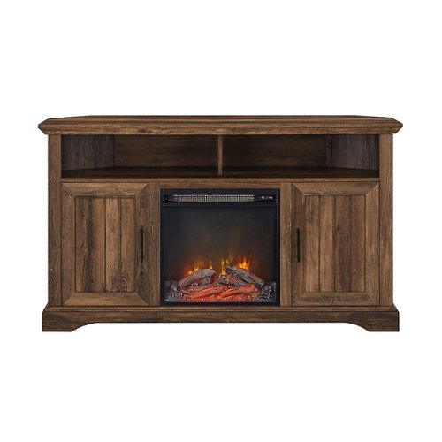 Walker Edison - Groove Two Door Farmhouse Fireplace Corner TV Stand for Most TVs up to 60" - Rustic Oak