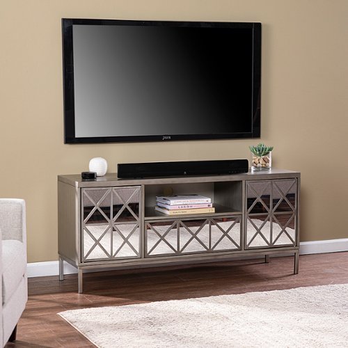 SEI Furniture - Downley Storage TV/Media Stand - Silver finish w/ mirror