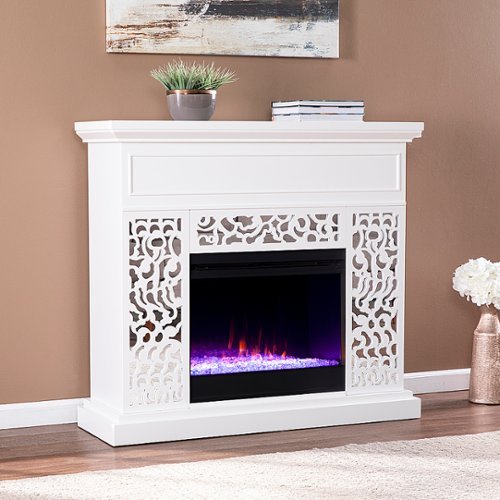 SEI Furniture - Wansford Color Changing Fireplace - White finish w/ mirror