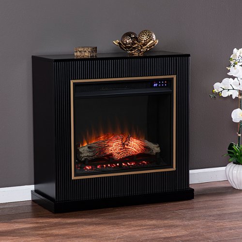 Southern Enterprises - Crittenly Contemporary Electric Fireplace - Black finish w/ gold trim