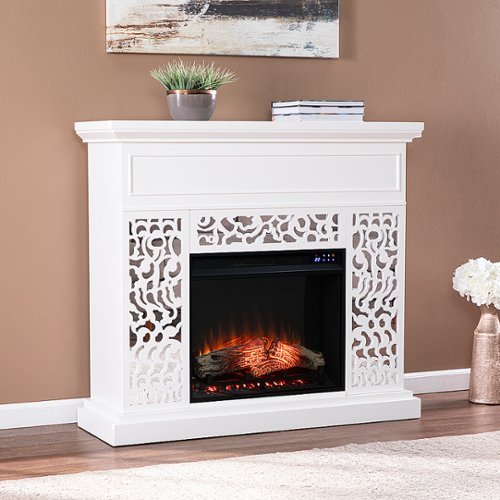 SEI Furniture - Wansford Contemporary Electric Fireplace - White finish w/ mirror