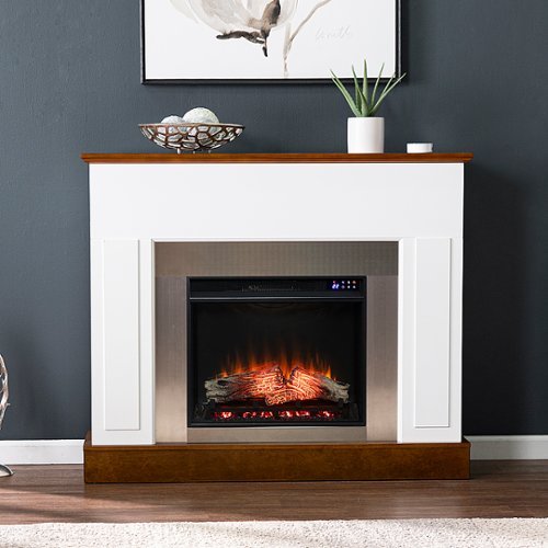 SEI Furniture - Eastrington Industrial Electric Fireplace - White and dark tobacco finish w/ nickel surround