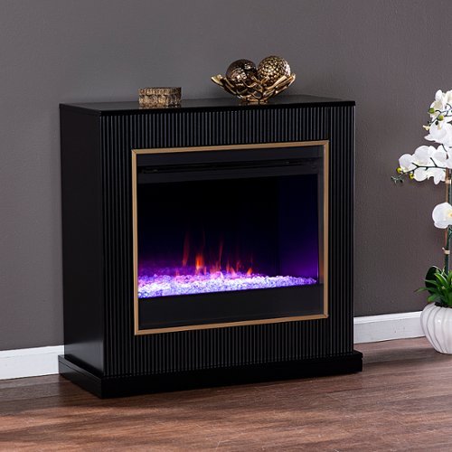 Southern Enterprises - Crittenly Color Changing Electric Fireplace - Black finish w/ gold trim