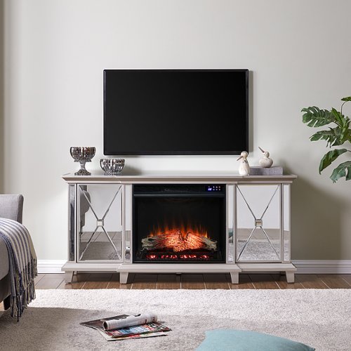 SEI Furniture - Toppington Mirrored Electric Fireplace Media Console - Mirror and silver finish