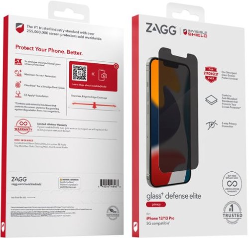 ZAGG InvisibleShield Glass+ Defense Elite Privacy Max Impact & Privacy Filtering Screen Protector for Apple iPhone 13/13 Pro - Tinted WORLDWIDE DELIVERY