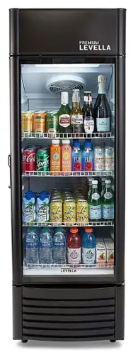Front. Premium Levella - 9 cu. ft. 1-Door Commercial Merchandiser Refrigerator Glass-Door Beverage Display Cooler - Black.