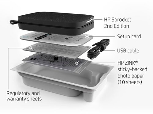 HP Sprocket Portable 2 x 3 Instant Photo Printer, Prints From iOS or Android Devices - Black Noir GLOBAL SHIPPING