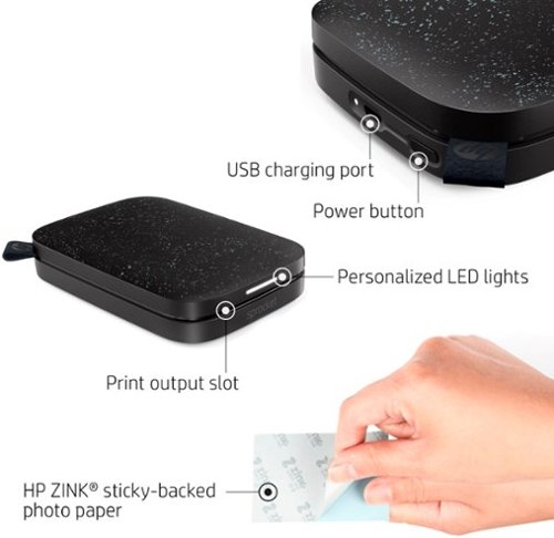 HP Sprocket Portable 2 x 3 Instant Photo Printer, Prints From iOS or Android Devices - Black Noir WORLDWIDE DELIVERY