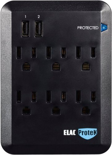 ELAC ProteK - 6 Outlet Surge Protector with Dual USB - Black