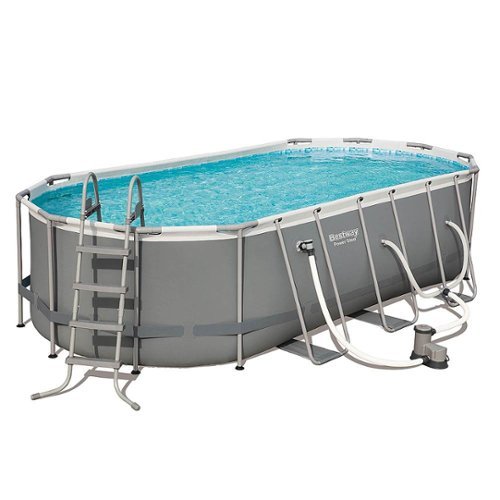 Bestway - Power Steel 18ft x 9ft x 48in Above Ground Swimming Pool Set with Pump - Gray