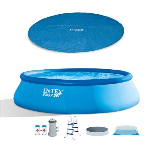 Intex - 15' x 42" Inflatable Swimming Pool w/ pool set and 15-Ft  Pool Cover - Blue