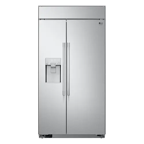 Front. LG - STUDIO 25.6 Cu. Ft. Side-by-Side Built-In Smart Refrigerator with Tall Ice and Water Dispenser - Stainless Steel.