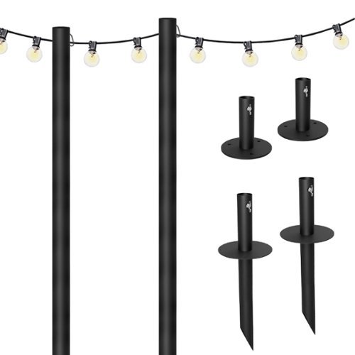 Excello Global Products - Bistro String Light Poles - 2 Pack - Extends to 10 Feet - 50 Feet of String Lights Included