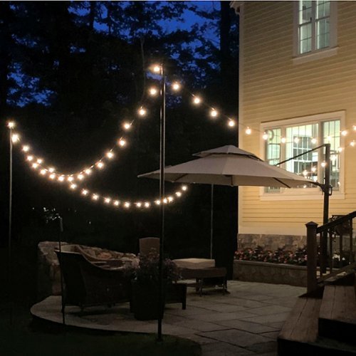 Excello Global Products Bistro String Light Poles - 2 Pack - Extends to 10 Feet - 50 Feet of String Lights Included - Black WORLDWIDE DELIVERY