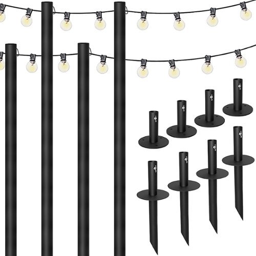Image of Excello Global Products - Bistro String Light Poles - 4 Pack - Extends to 10 Feet - 100 Feet of String Lights Included