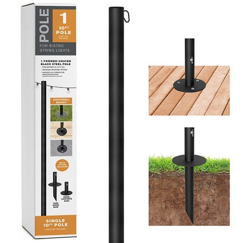 Image of Excello Global Products - Bistro String Light Pole - 1 Pack - Extends to 10 Feet - Universal Mounting Options