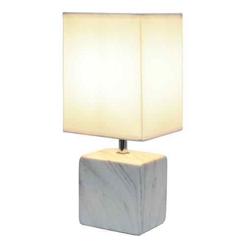 Simple Designs - Petite Marbled Ceramic Table Lamp with Fabric Shade - White base/White shade