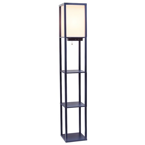 

Simple Designs - Floor Lamp Etagere Organizer Storage Shelf w 2 USB Charging Ports, 1 Charging Outlet & Linen Shade - Navy