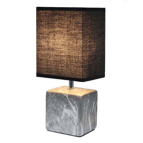 Simple Designs - Petite Marbled Ceramic Table Lamp with Fabric Shade - Black base/Black shade