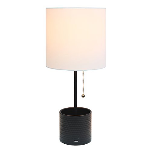 Simple Designs - Hammered Metal Organizer Table Lamp with USB charging port and Fabric Shade - Black base/White shade