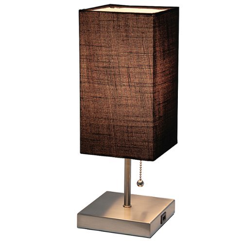 Simple Designs - Petite Stick Lamp with USB Charging Port and Fabric Shade - Brushed Nickel base/Black shade