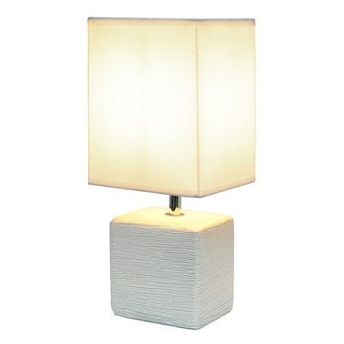 Simple Designs - Petite Faux Stone Table Lamp with Fabric Shade - Off White base/White shade