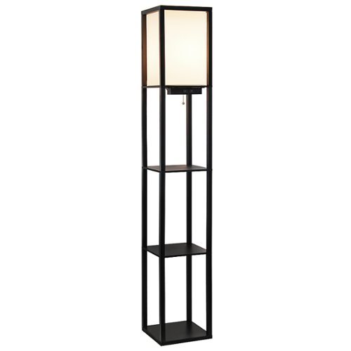 Simple Designs - Floor Lamp Etagere Organizer Storage Shelf w 2 USB Charging Ports, 1 Charging Outlet & Linen Shade - Black