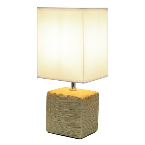 Simple Designs - Petite Faux Stone Table Lamp with Fabric Shade - Beige base/White shade-Front_Standard 