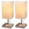 Simple Designs - Petite Stick Lamp with USB Charging Port and Fabric Shade 2 Pack Set - Brushed Nickel base/White shade-Front_Standard