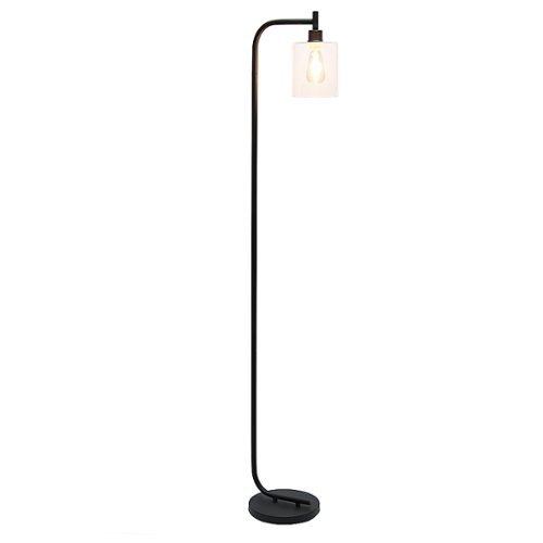 Simple Designs - Modern Iron Lantern Floor Lamp with Glass Shade - Black-Front_Standard 