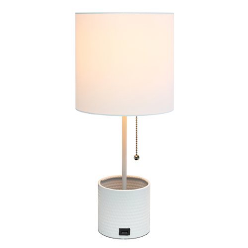 Simple Designs - Hammered Metal Organizer Table Lamp with USB charging port and Fabric Shade - White base/White shade