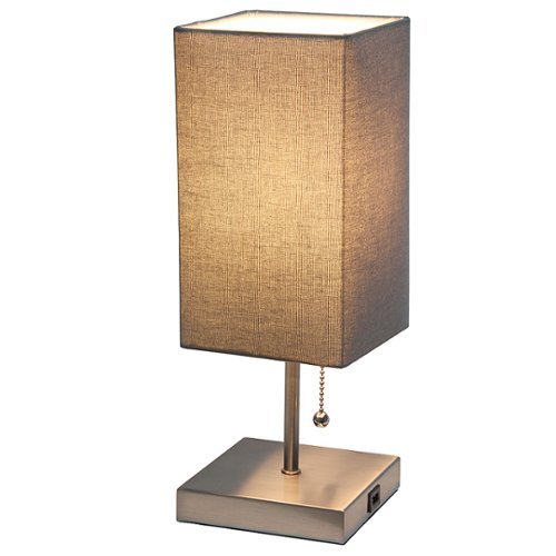 

Simple Designs - Petite Stick Lamp with USB Charging Port and Fabric Shade - Brushed Nickel base/Gray shade