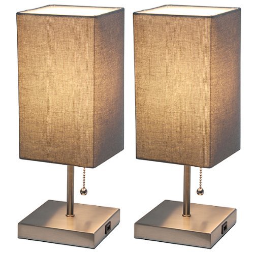 

Simple Designs - Petite Stick Lamp with USB Charging Port and Fabric Shade 2 Pack Set - Brushed Nickel base/Gray shade