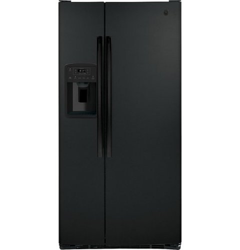 GE - 23.2 Cu. Ft. Side-by-Side Refrigerator with External Ice &amp; Water Dispenser - High Gloss Black