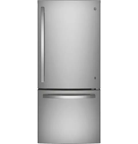 Front. GE - 21.0 Cu. Ft. Bottom-Freezer Refrigerator - Stainless Steel.