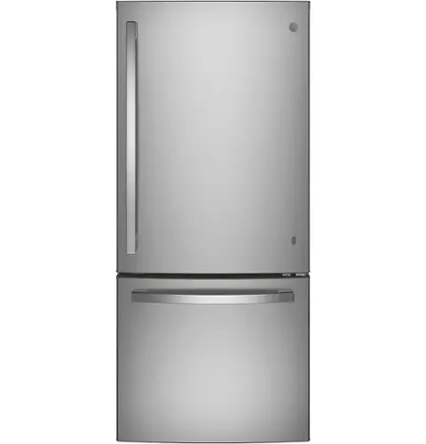 Front. GE - 21.0 Cu. Ft. Bottom-Freezer Refrigerator with LED Interior Lighting - Fingerprint resistant stainless steel.
